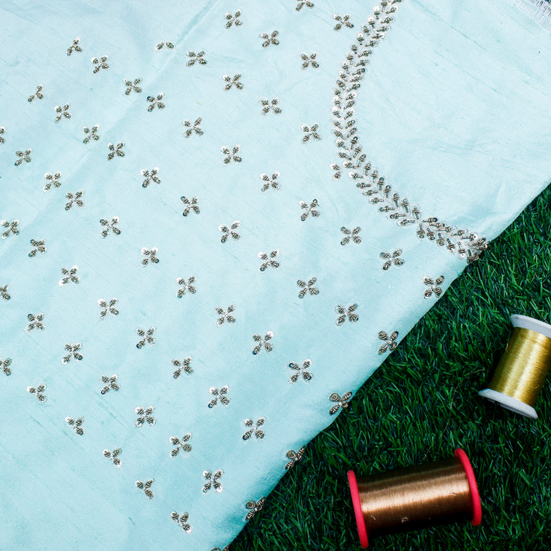 Zardozi and Resham Hand Embroidered Pure Raw Silk Blouse Fabric - Khinkhwab