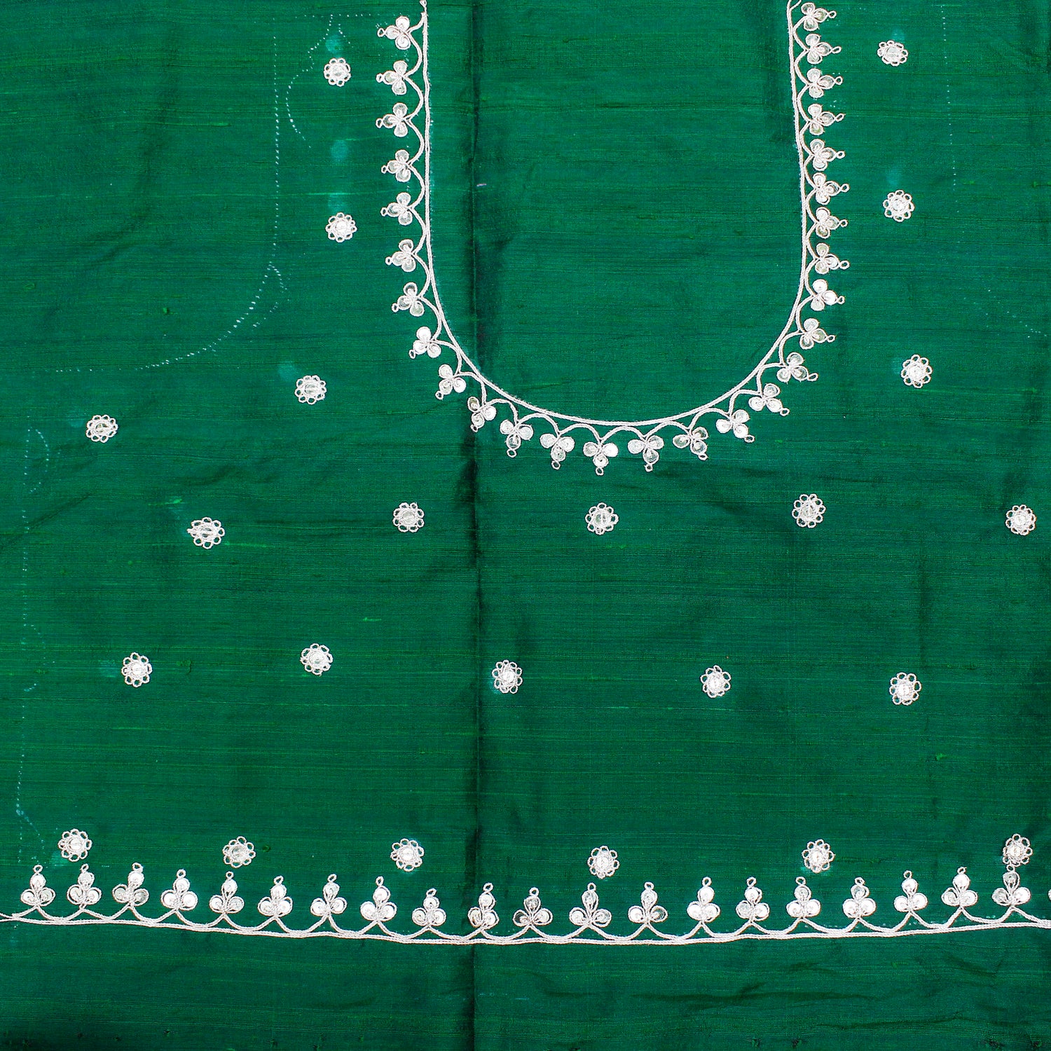 Salem Green Marodi Hand Embroidered Pure Raw Silk Blouse Fabric - Khinkhwab