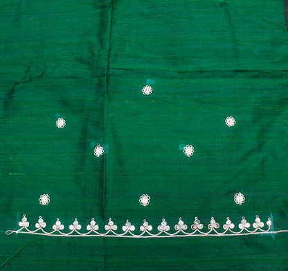Salem Green Marodi Hand Embroidered Pure Raw Silk Blouse Fabric - Khinkhwab