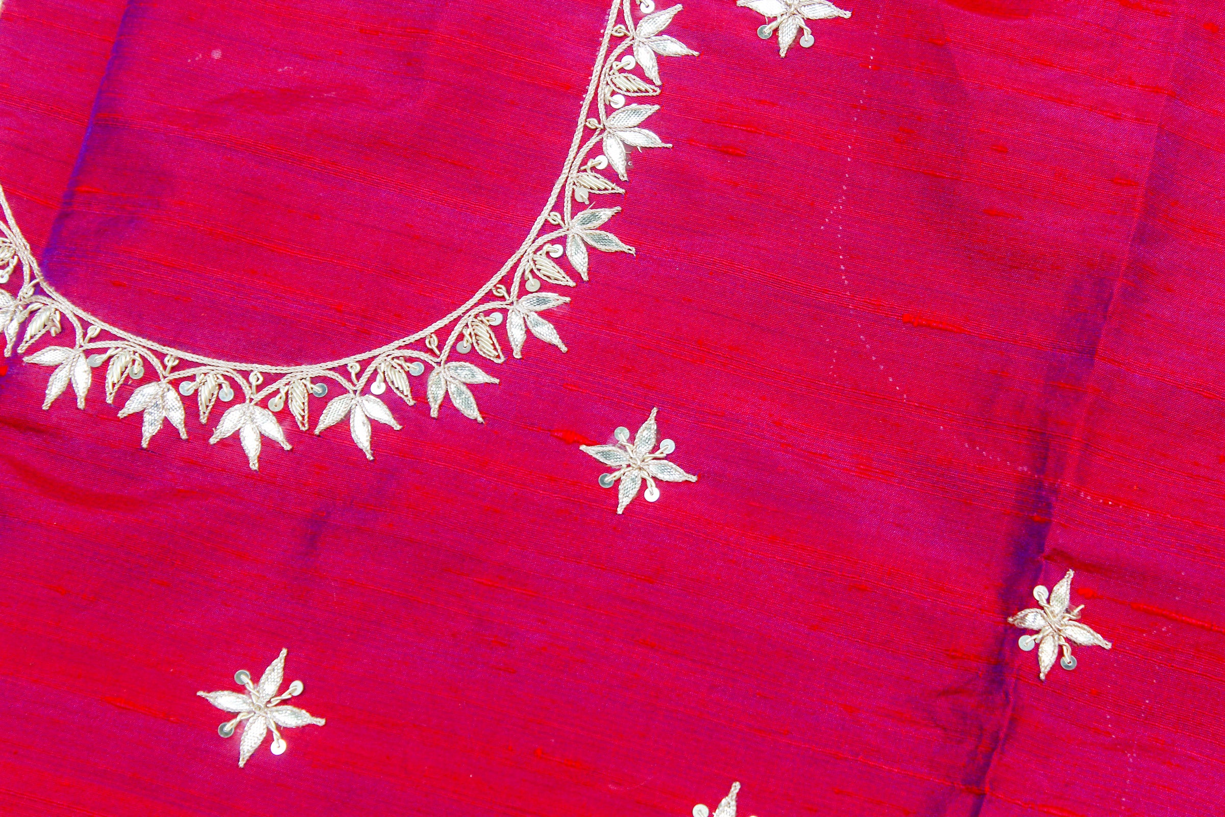 Razzmatazz Pink Gotta Hand Embroidered Pure Raw Silk Blouse Fabric - Khinkhwab