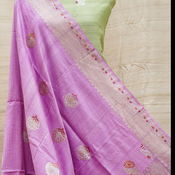 Summer Green Handwoven Pure Tussar Silk Banarasi Suit Set - Khinkhwab