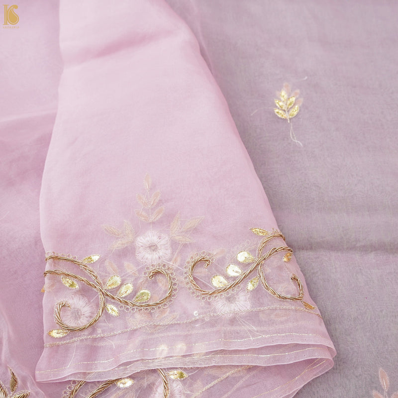 Baby Pink Organza Handloom Embroidered Dupatta - Khinkhwab