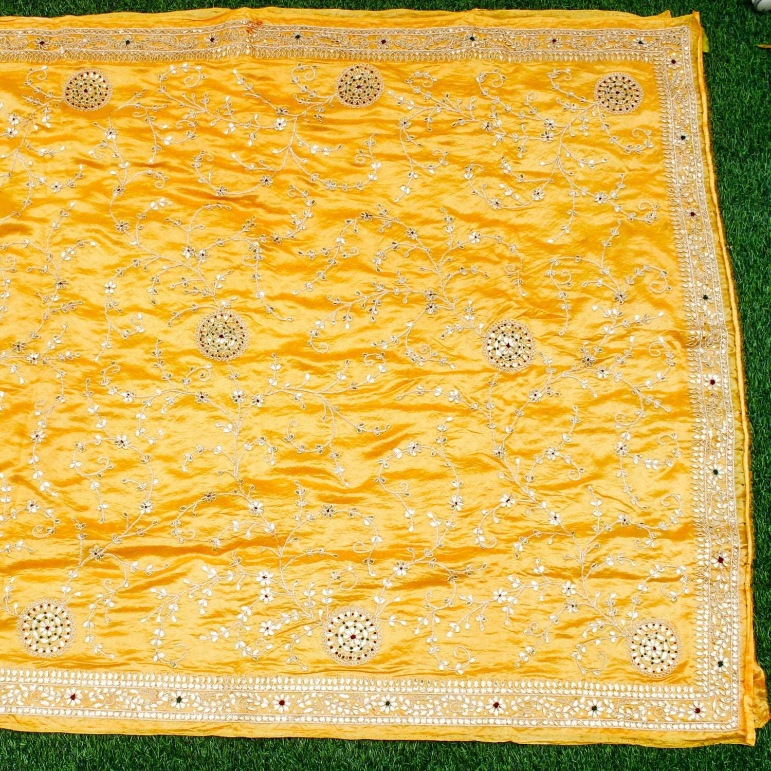 Kournikova Yellow Pure Organza Silk Dupatta with Gotta Patti Embroidery - Khinkhwab
