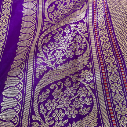 Indigo Handloom Banarasi Pure Katan Silk Kadwa Stripe Saree - Khinkhwab
