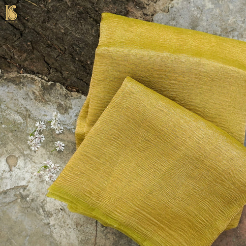 Sundance Yellow Wrinkle Pure Tissue Silk Saree - Khinkhwab