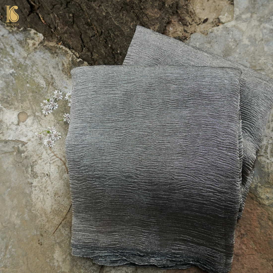 Regent Grey Wrinkle Pure Tissue Silk Saree - Khinkhwab