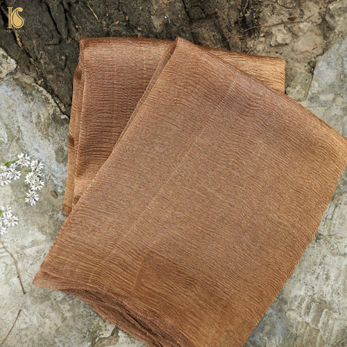 Pale Brown Wrinkle Pure Tissue Silk Saree - Khinkhwab