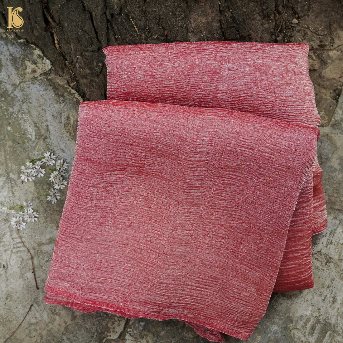 Turkish Rose Wrinkle Pure Tissue Silk Saree - Khinkhwab