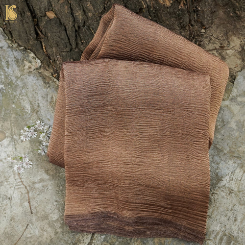 Dark Wood Wrinkle Pure Tissue Silk Saree - Khinkhwab