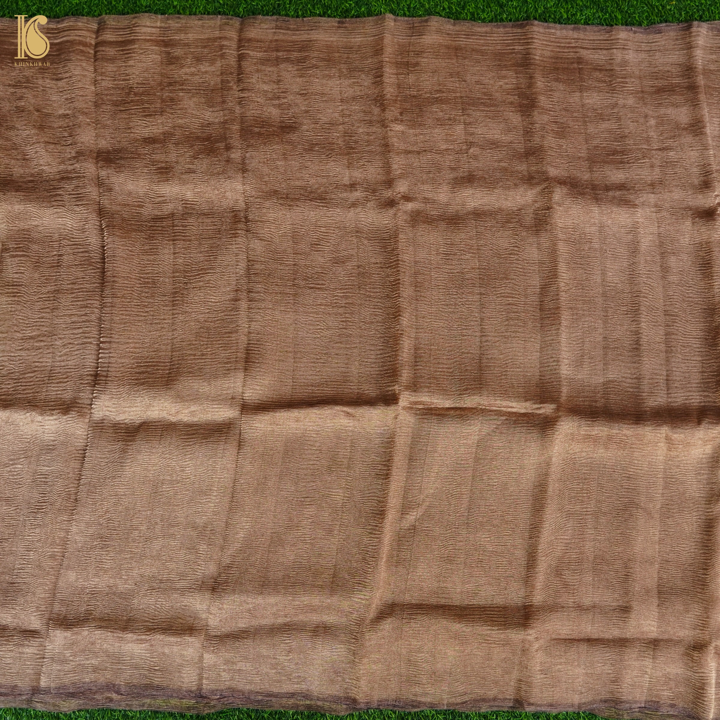 Dark Wood Wrinkle Pure Tissue Silk Saree - Khinkhwab