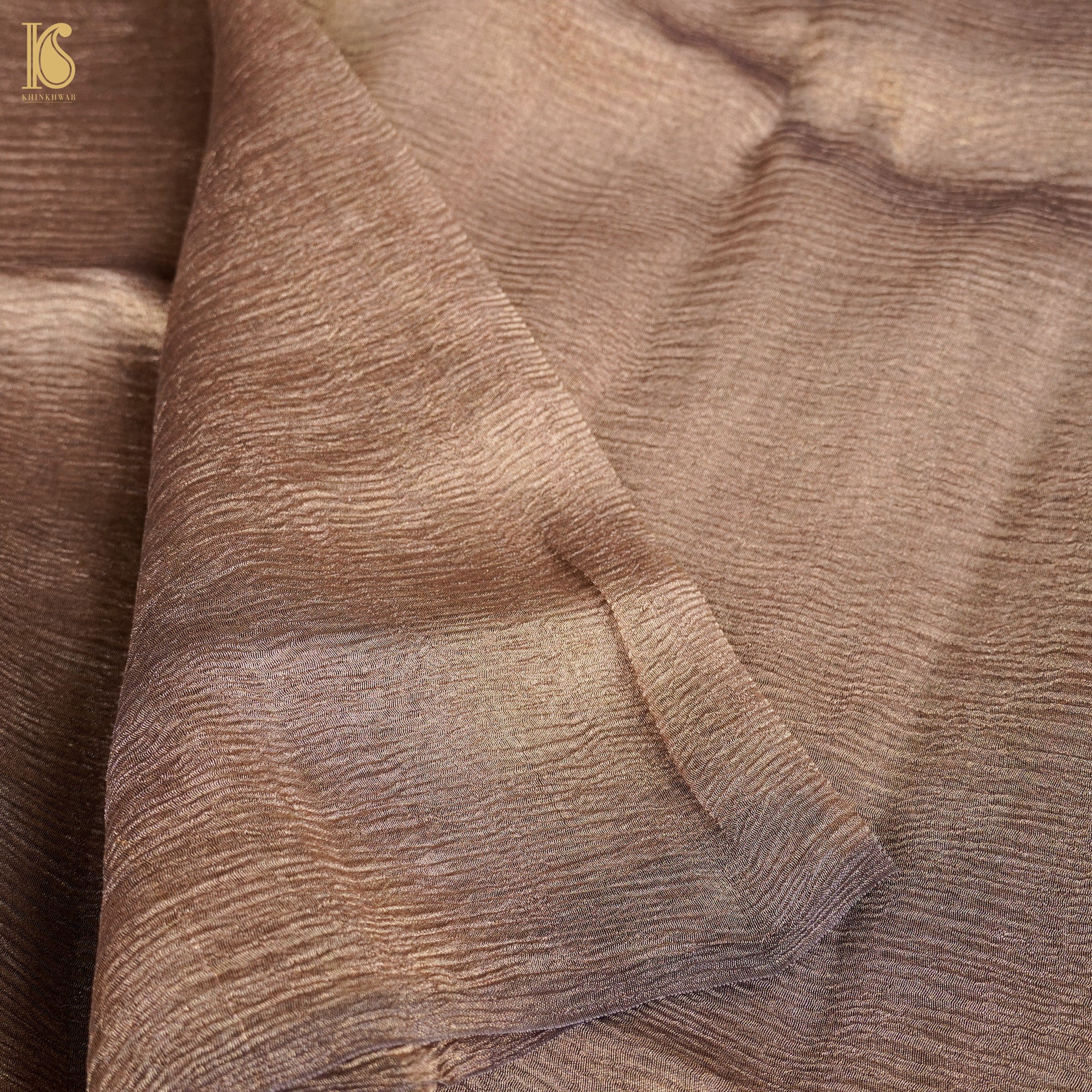 Dark Wood Wrinkle Pure Tissue Silk Saree - Khinkhwab
