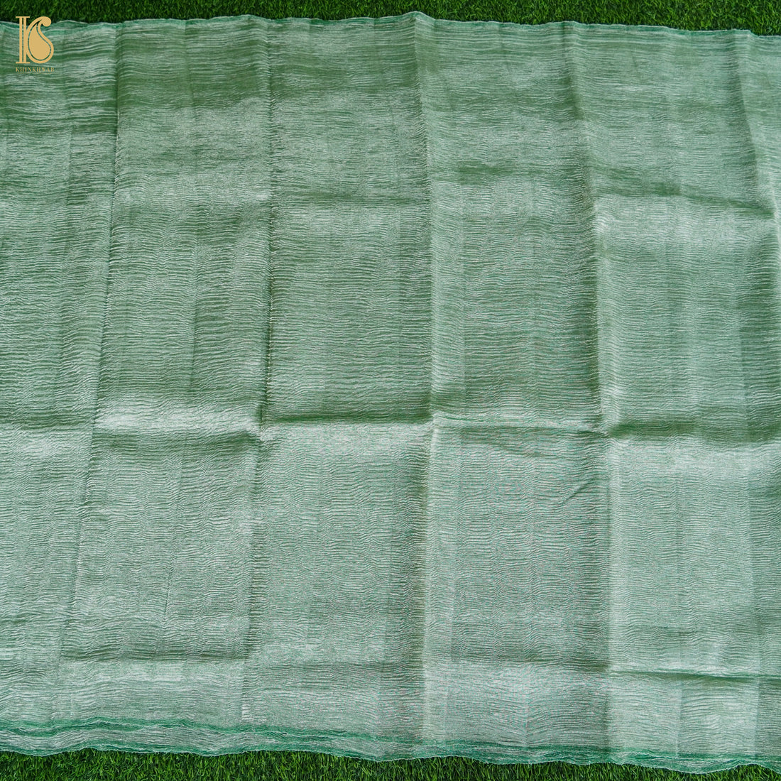 Envy Green Wrinkle Pure Tissue Silk Saree - Khinkhwab