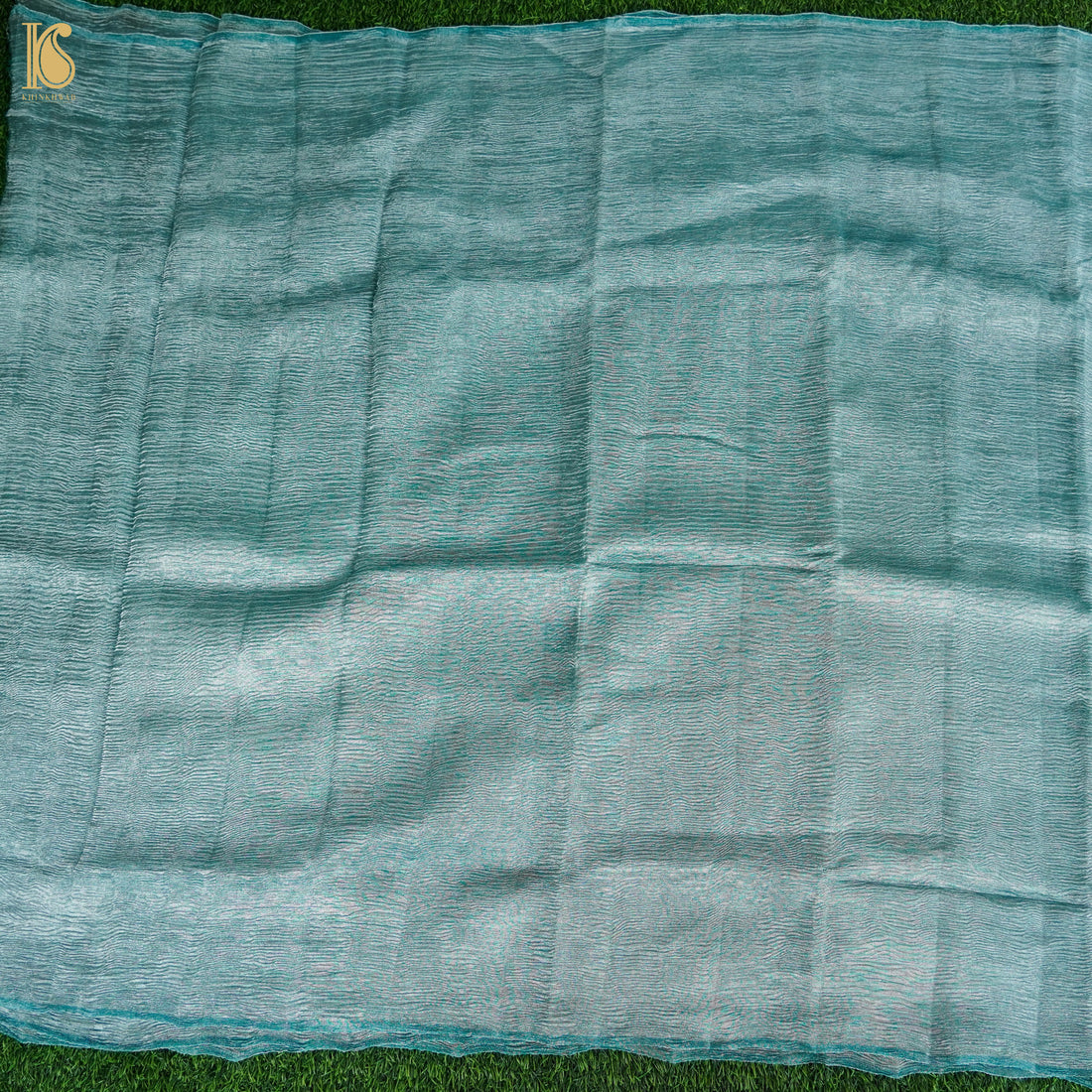 Ziggurat Blue Wrinkle Pure Tissue Silk Saree - Khinkhwab