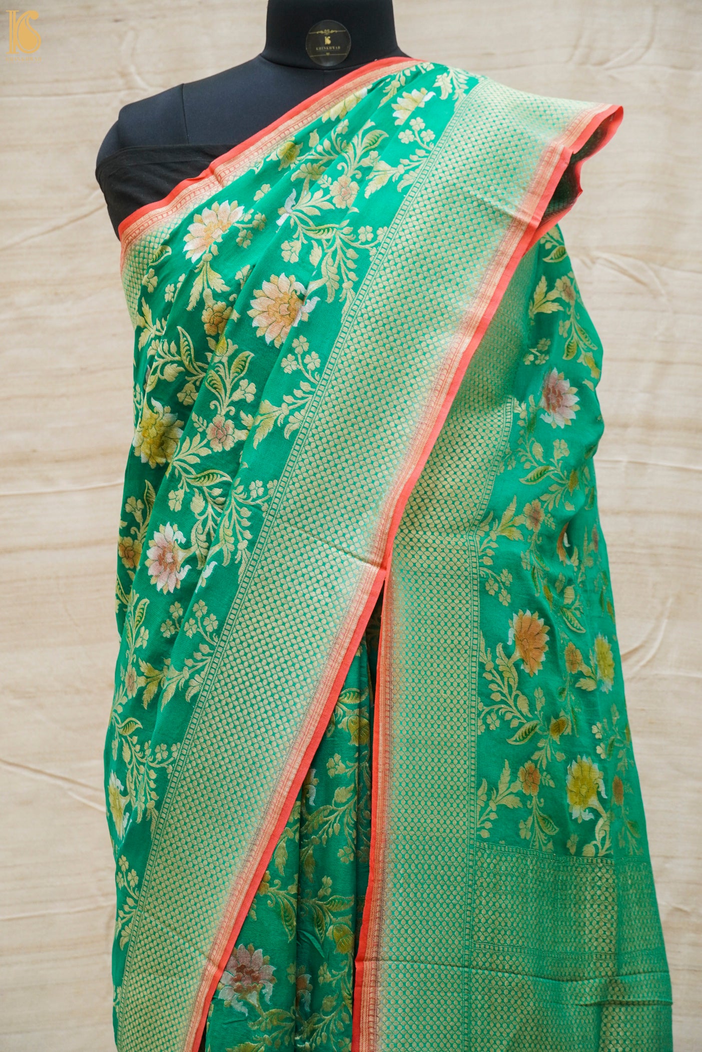 Pure Georgette Handloom Banarasi Marigold Saree - Khinkhwab