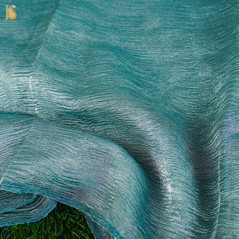 Ziggurat Blue Wrinkle Pure Tissue Silk Saree - Khinkhwab