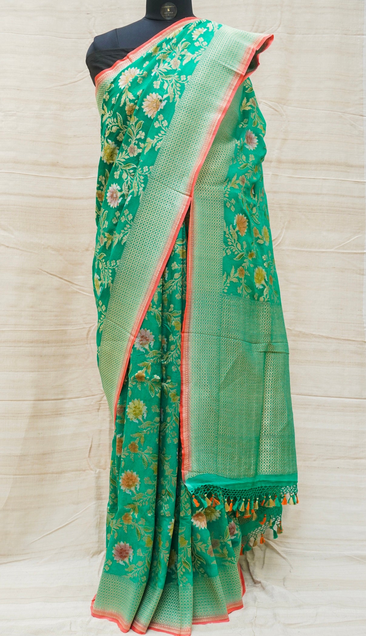 Pure Georgette Handloom Banarasi Marigold Saree - Khinkhwab