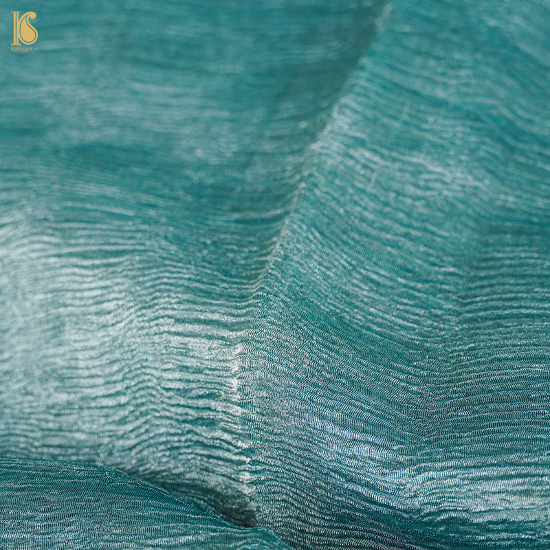 Ziggurat Blue Wrinkle Pure Tissue Silk Saree - Khinkhwab