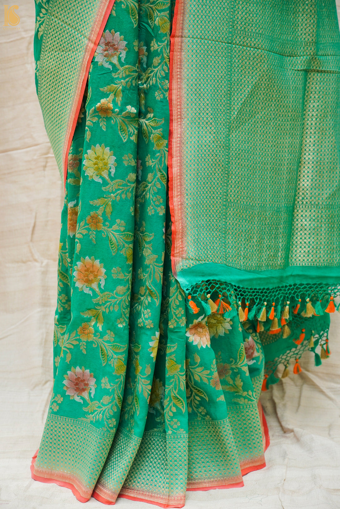 Pure Georgette Handloom Banarasi Marigold Saree - Khinkhwab