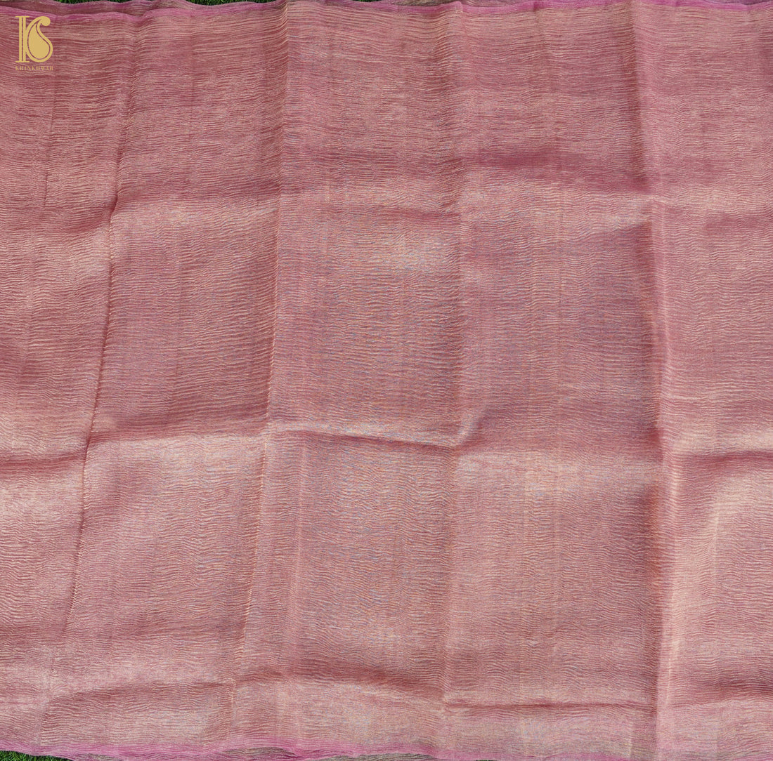 Turkish Rose Wrinkle Pure Tissue Silk Saree - Khinkhwab