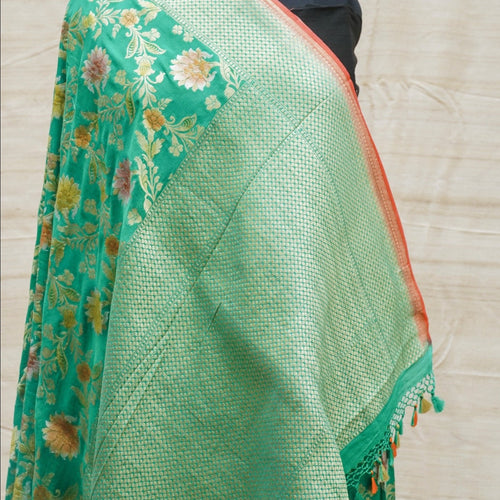 Pure Georgette Handloom Banarasi Marigold Saree - Khinkhwab