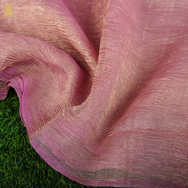 Turkish Rose Wrinkle Pure Tissue Silk Saree - Khinkhwab