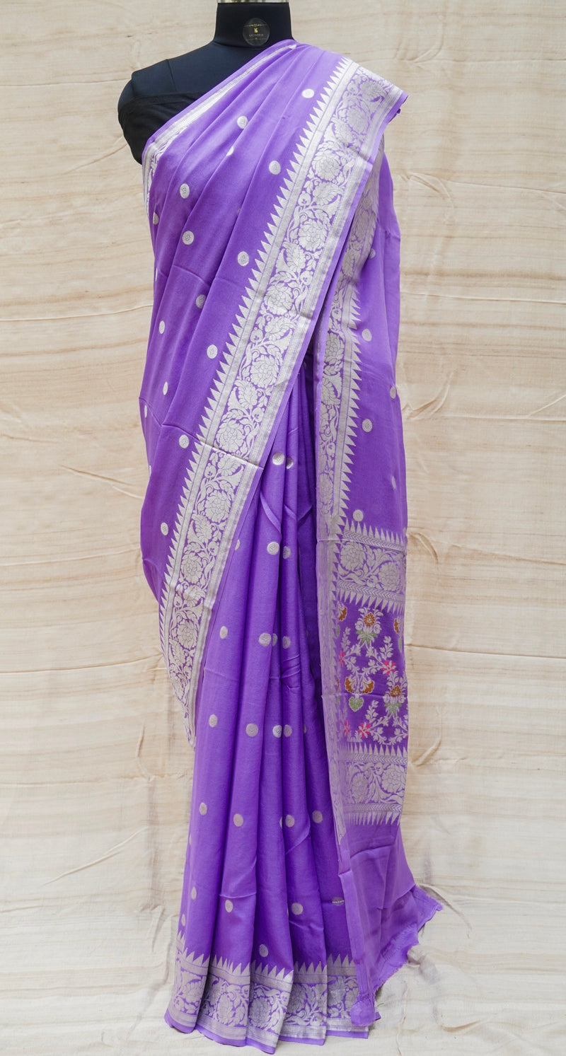 Purple Pure Georgette Handloom Banarasi Ashrafi Boota Saree - Khinkhwab