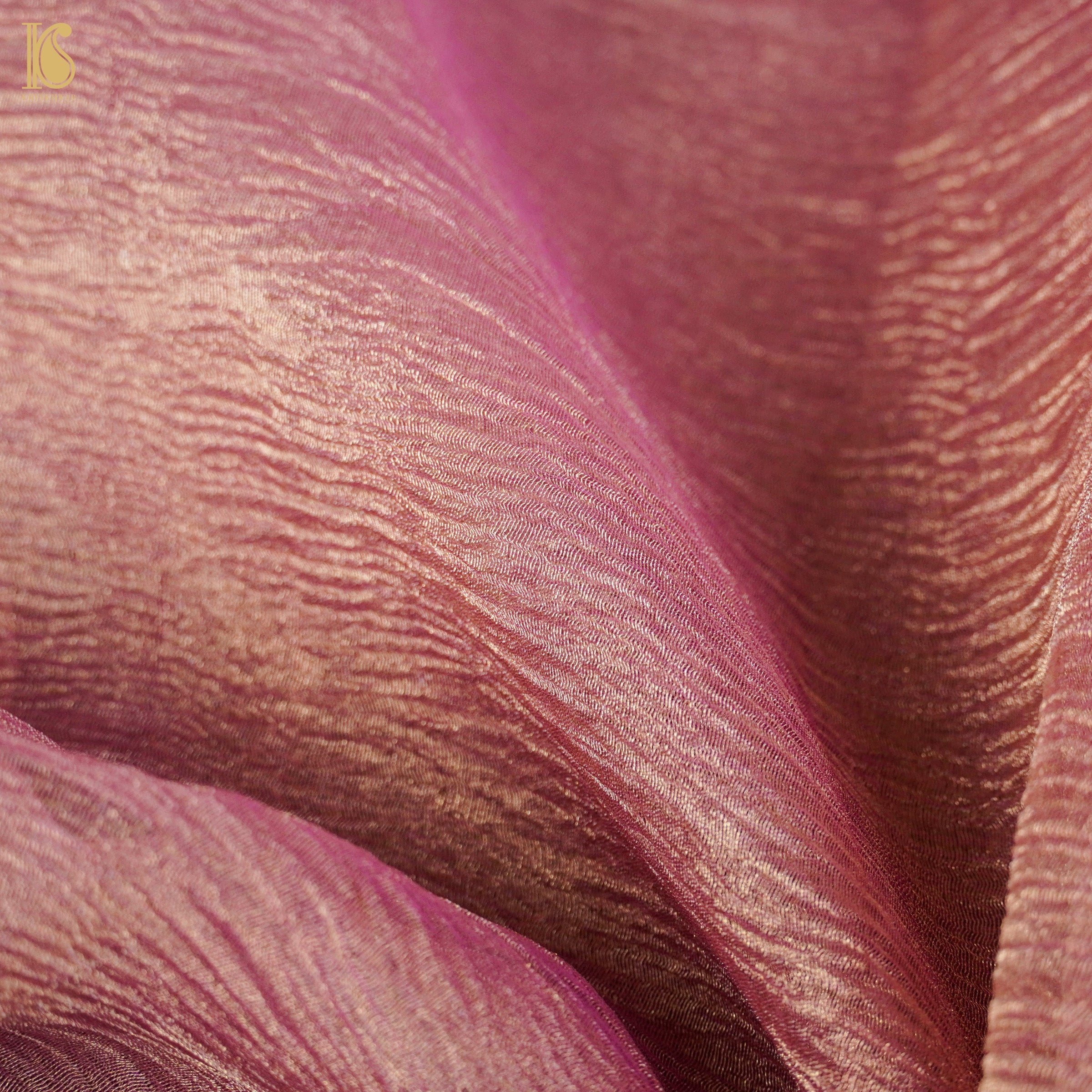 Turkish Rose Wrinkle Pure Tissue Silk Saree - Khinkhwab
