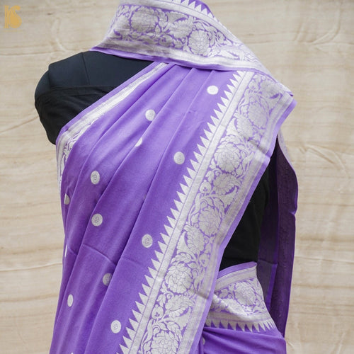 Purple Pure Georgette Handloom Banarasi Ashrafi Boota Saree - Khinkhwab