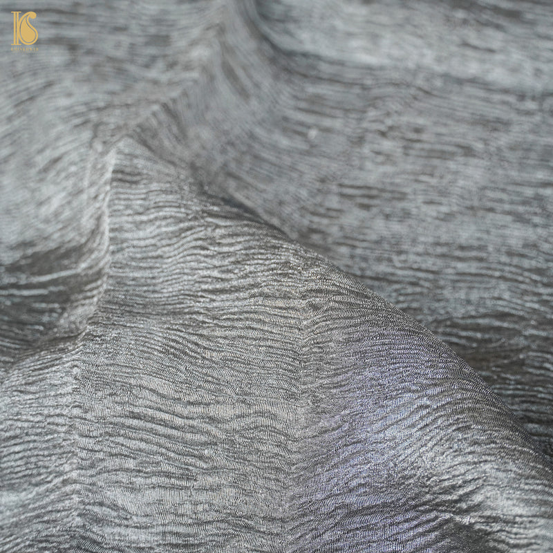 Regent Grey Wrinkle Pure Tissue Silk Saree - Khinkhwab