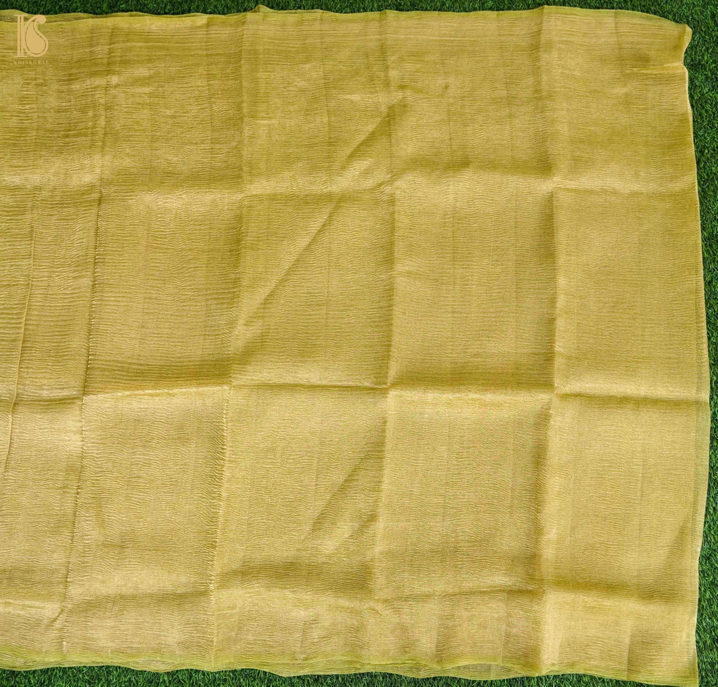 Sundance Yellow Wrinkle Pure Tissue Silk Saree - Khinkhwab