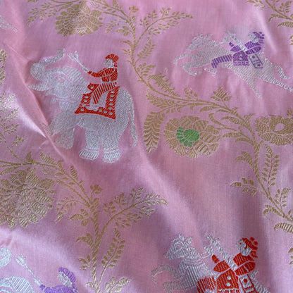 Cupid Pink Handloom Banarasi Pure Katan Silk Kadwa Shikargah Saree - Khinkhwab