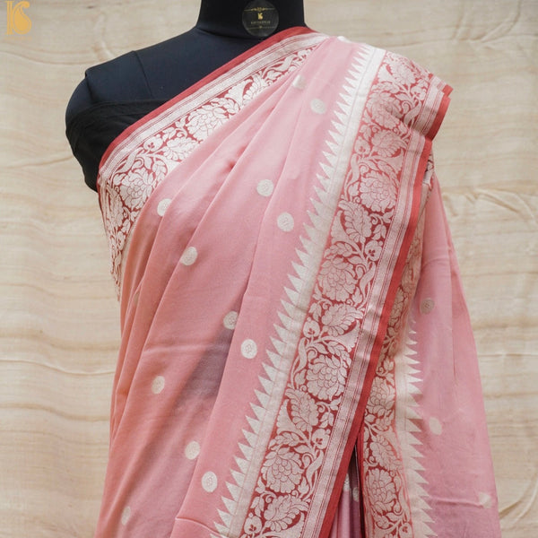 Pink Pure Georgette Handloom Banarasi Ashrafi Boota Saree - Khinkhwab
