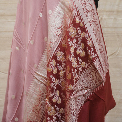 Pink Pure Georgette Handloom Banarasi Ashrafi Boota Saree - Khinkhwab