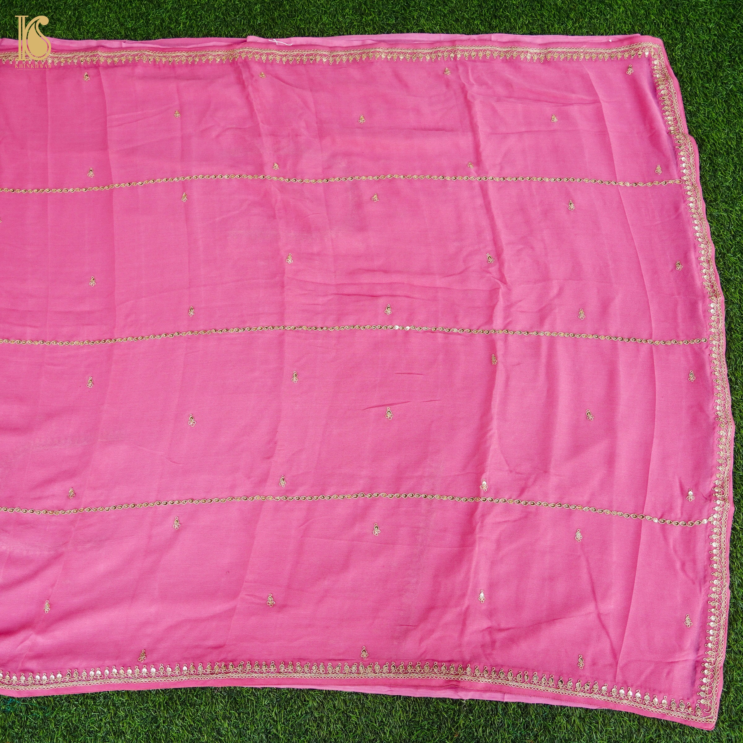 Tickle Me Pink Pure Georgette Embroidery Saree - Khinkhwab