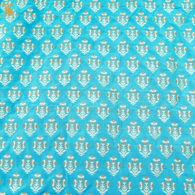 Blue Pure Katan Silk Banarasi Blouse Fabric - Khinkhwab