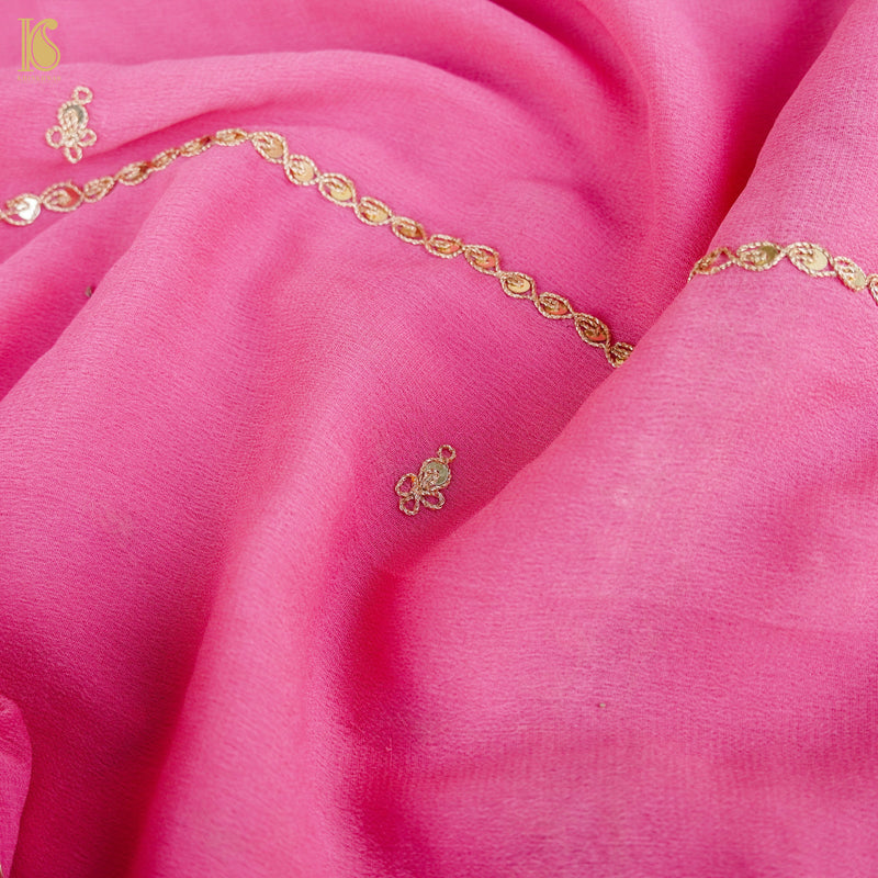 Tickle Me Pink Pure Georgette Embroidery Saree - Khinkhwab