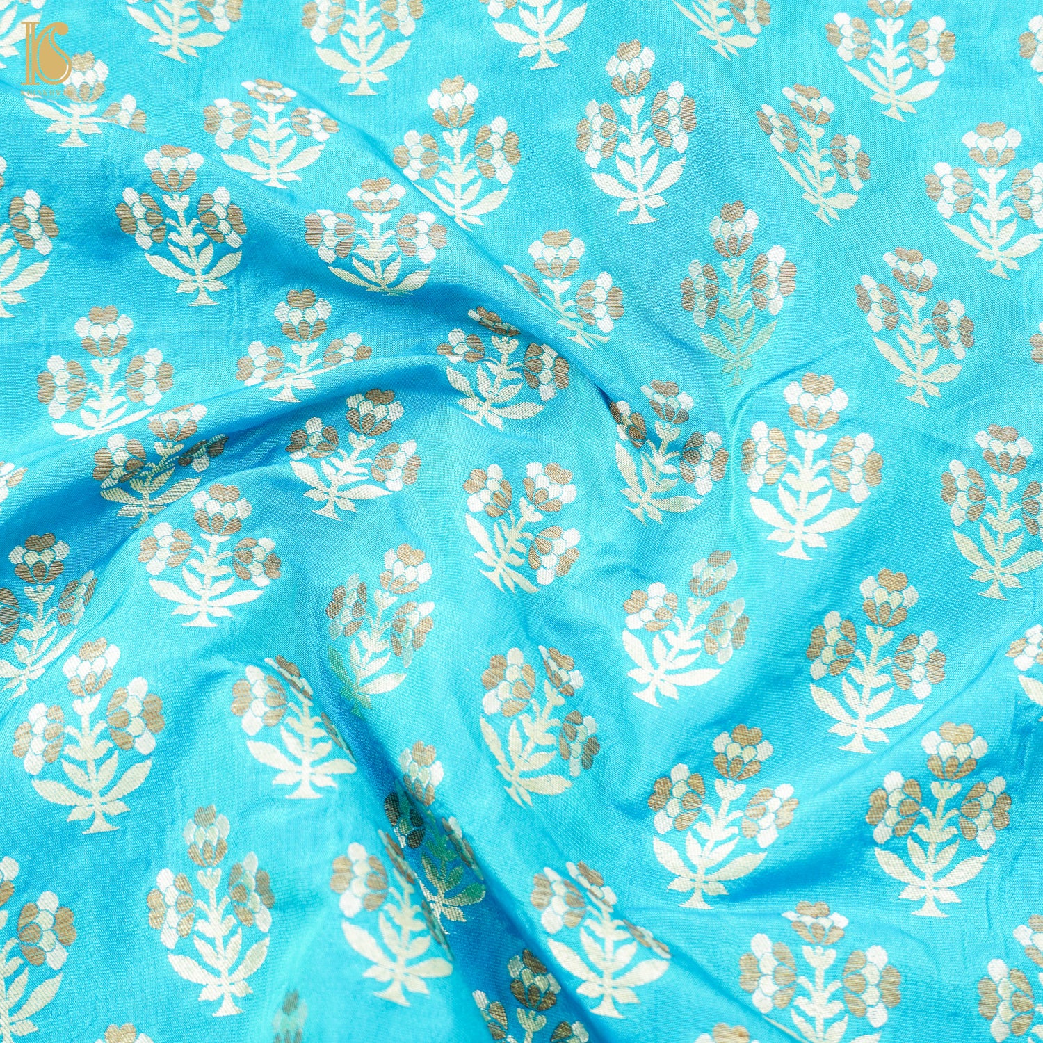 Blue Pure Katan Silk Banarasi Blouse Fabric - Khinkhwab