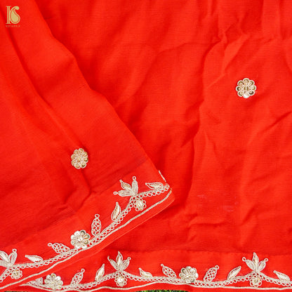 Red Pure Handloom Georgette Embroidery Saree - Khinkhwab