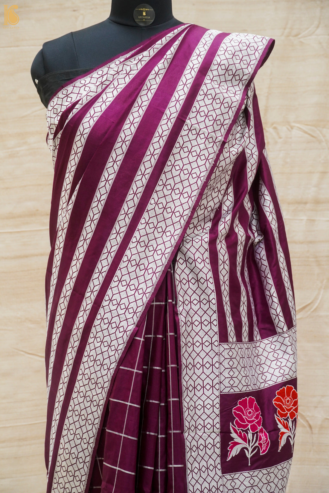 Pompadour Pure Katan Silk Handwoven Banarasi Kadwa Saree - Khinkhwab