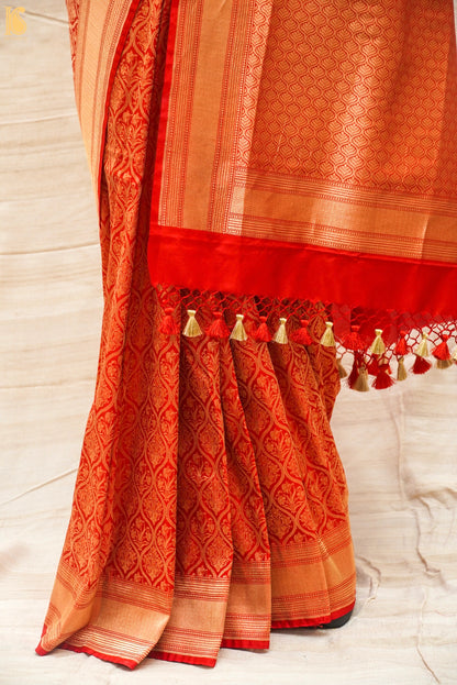 Alizarin Red Pure Katan Silk Handloom Banarasi Zari Tanchoi Saree - Khinkhwab
