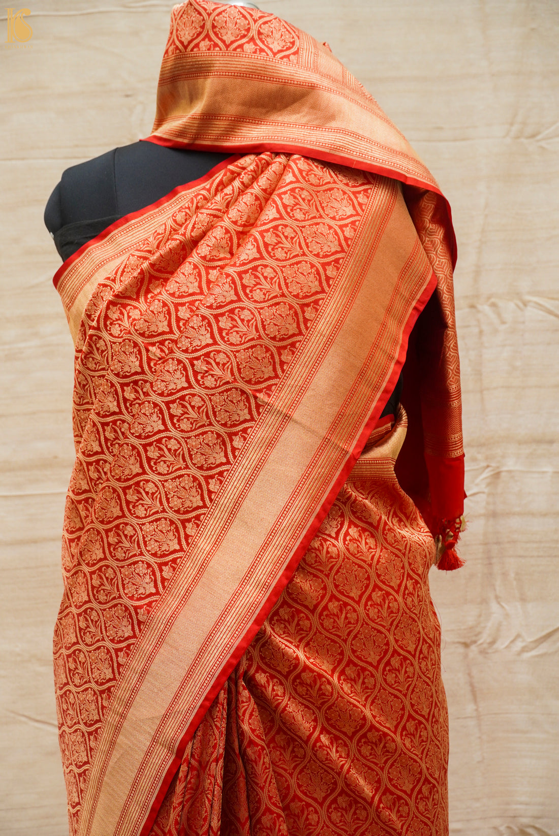 Alizarin Red Pure Katan Silk Handloom Banarasi Zari Tanchoi Saree - Khinkhwab