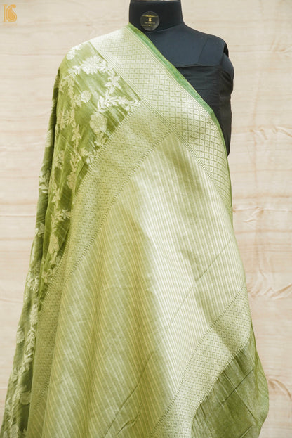 Fern Green Handloom Tissue Silk Banarasi Kadwa Saree - Khinkhwab
