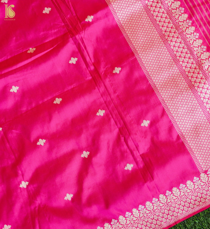 Pink & Red Handwoven Katan Silk Banarasi Suit Set - Khinkhwab