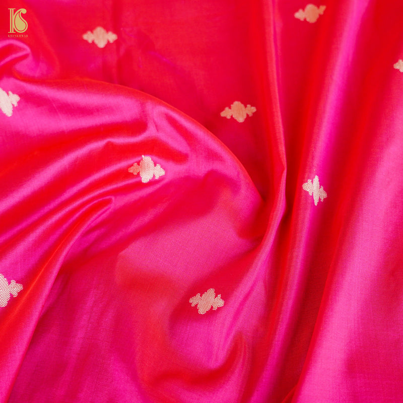 Pink & Red Handwoven Katan Silk Banarasi Suit Set - Khinkhwab