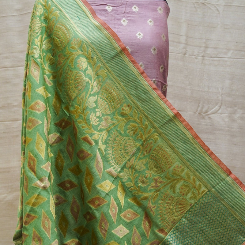 Melanie Purple Pure Silk by Spun Silk Handloom Banarasi Suit Set with Dupatta - Khinkhwab