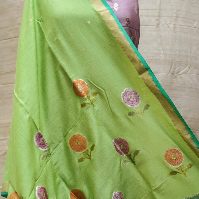 Lilac Pure Silk by Spun Silk Handloom Banarasi Suit Set with Dupatta - Khinkhwab