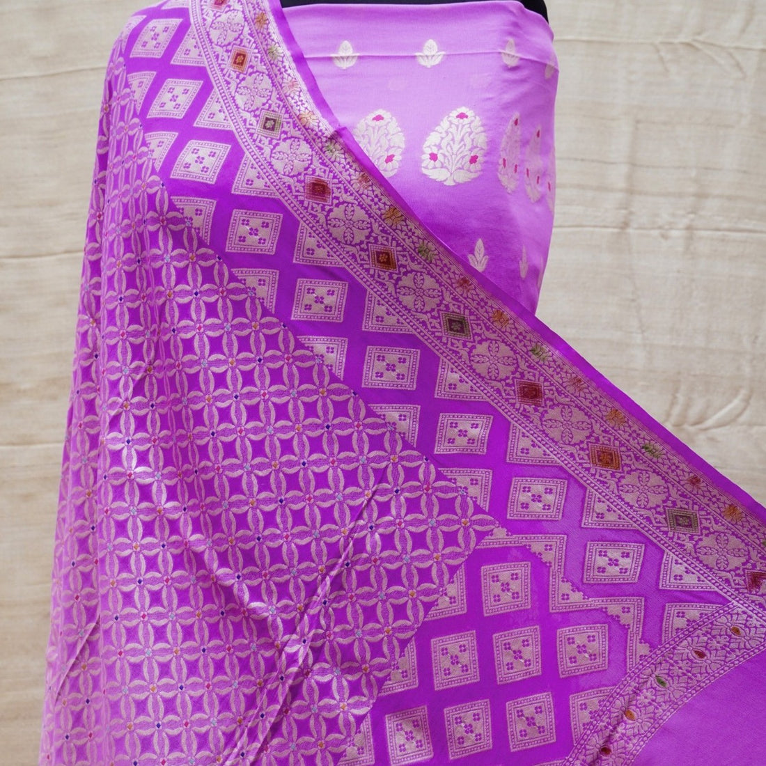 Orchid Purple Pure Georgette Handwoven Banarasi Suit Set - Khinkhwab