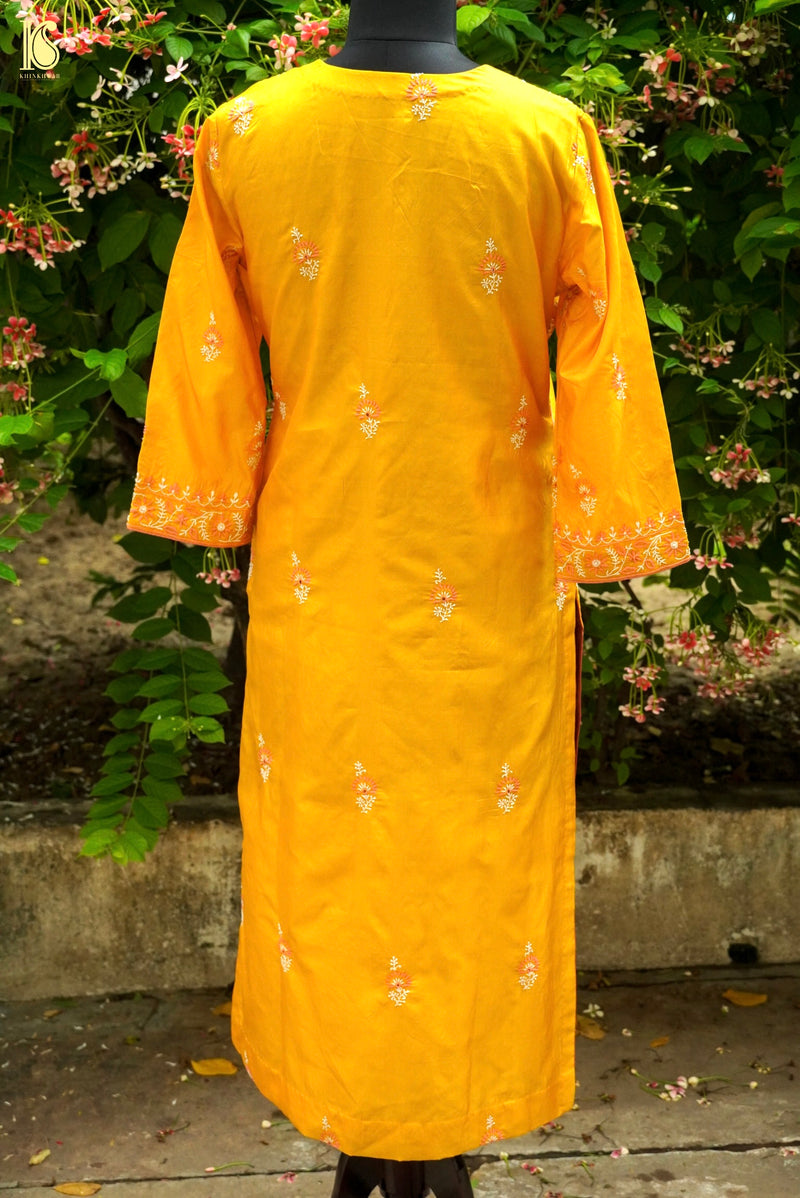 Pure Katan Silk Handwoven Chikankari Stitched Kurta - Khinkhwab