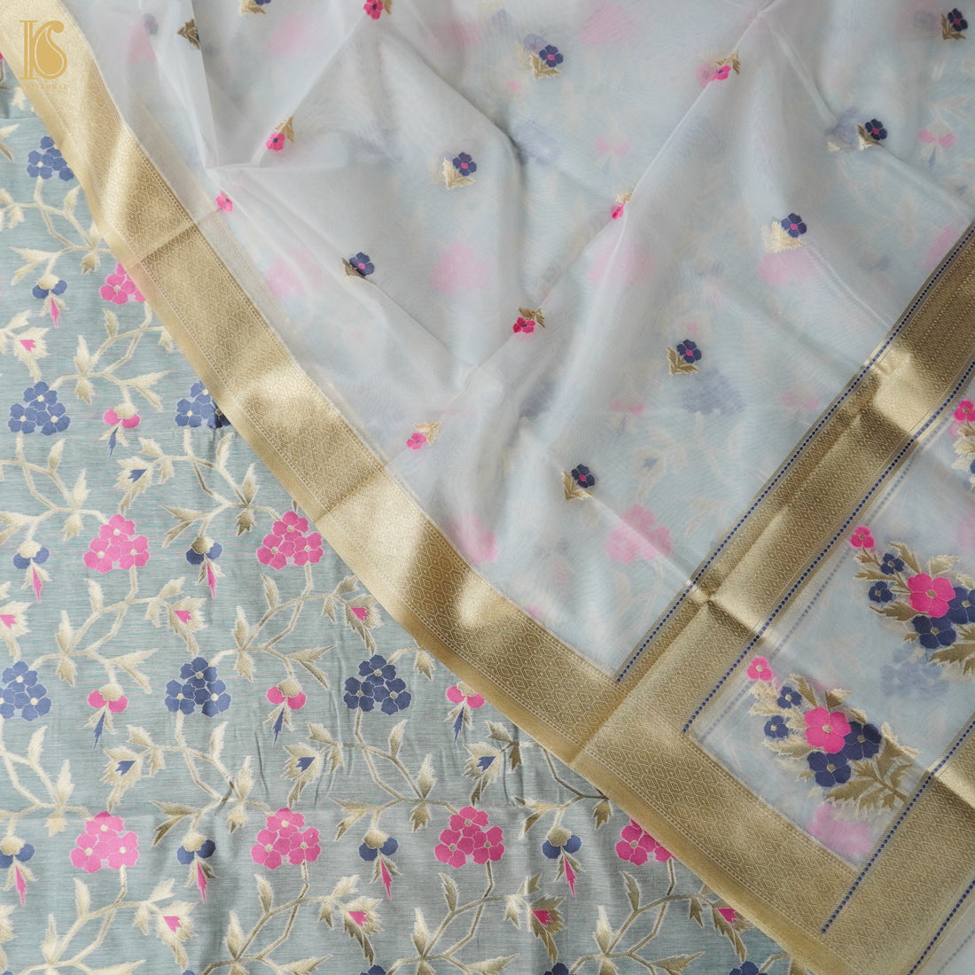 White Cotton Silk Meenakari Banarasi Suit Set - Khinkhwab