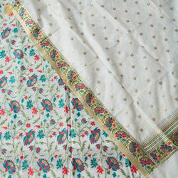 White Cotton Silk Meenakari Banarasi Suit Set - Khinkhwab